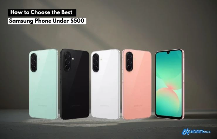 collection of Samsung smartphones in multiple colors with one front display shown, illustrating options and features when choosing the best Samsung phones under $500